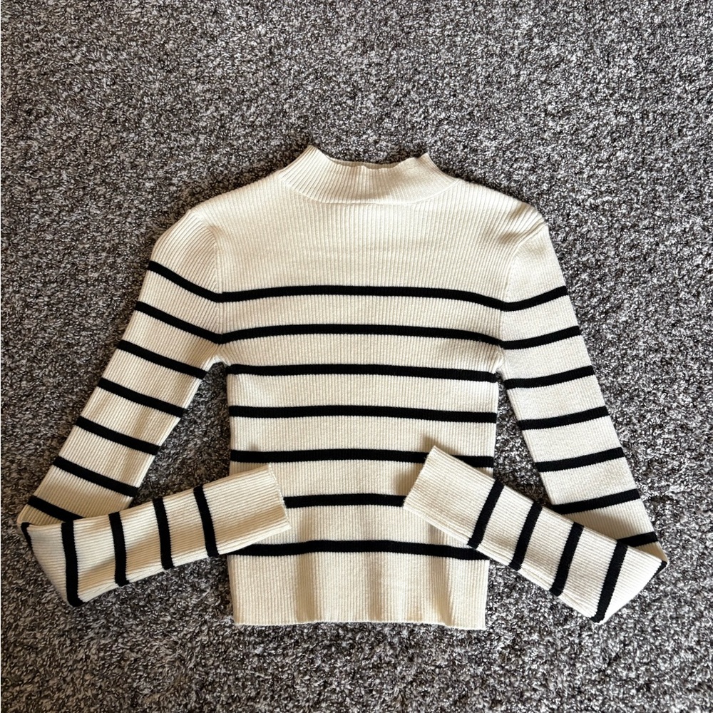 Double Zero Cream and Black Striped Turtleneck Sweater